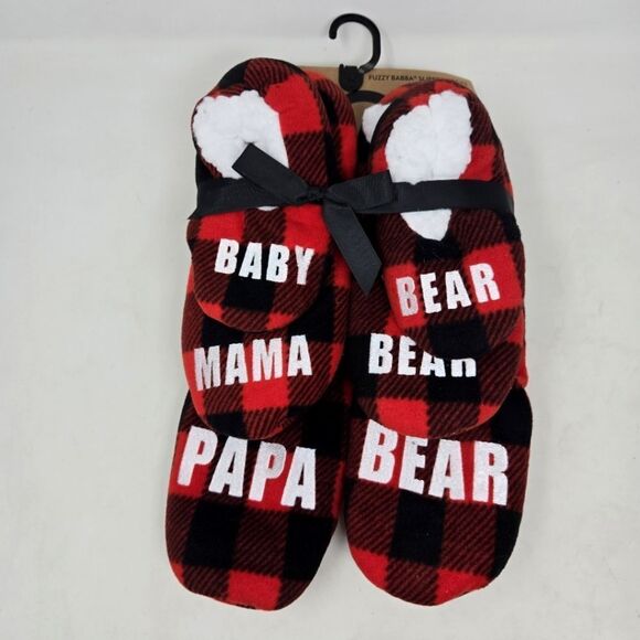 FUZZY BABBA Red and Black Plaid Family Slippers Set NWT - Picture 1 of 6